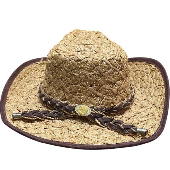 Tombstone Western Rodeo Cowboy Cowgirl Straw Tan Hat braided Band Vintage EUC main image 6
